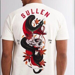 ☠️SULLEN WHITE MENS TSHIRT WHITE SKULL & RED SNAKE